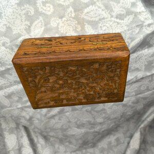 Vintage hand carved wood jewelry trinket box India and incense burner / incense